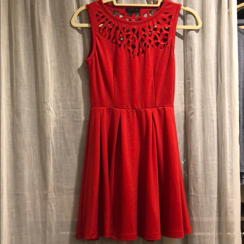 VALENTINES DAY Red laser cut fit and flare dress
